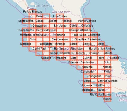 Mapa de Costa Rica escala 1:50,000 (hojas cartográficas)